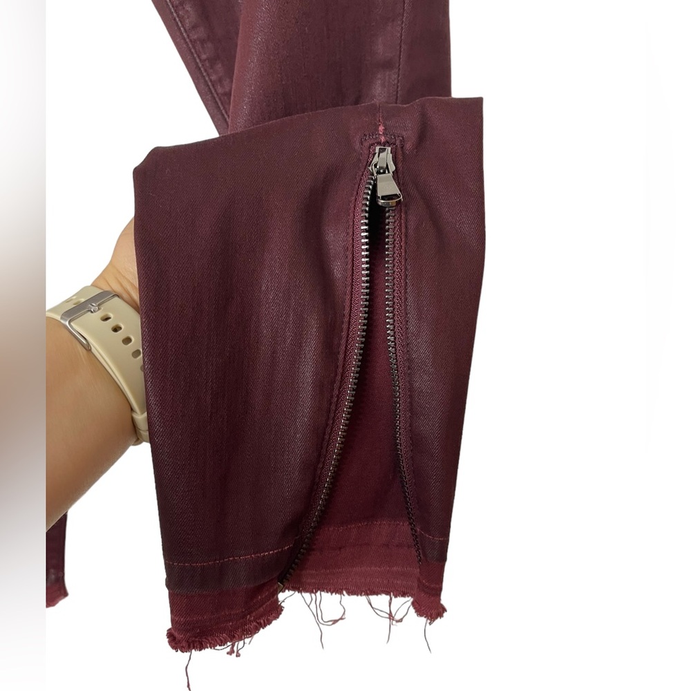 J Brand Alana Coated Claret Maroon Raw Hem Zipper Skinny Pants Womens Size 26 - Picture 7 of 15